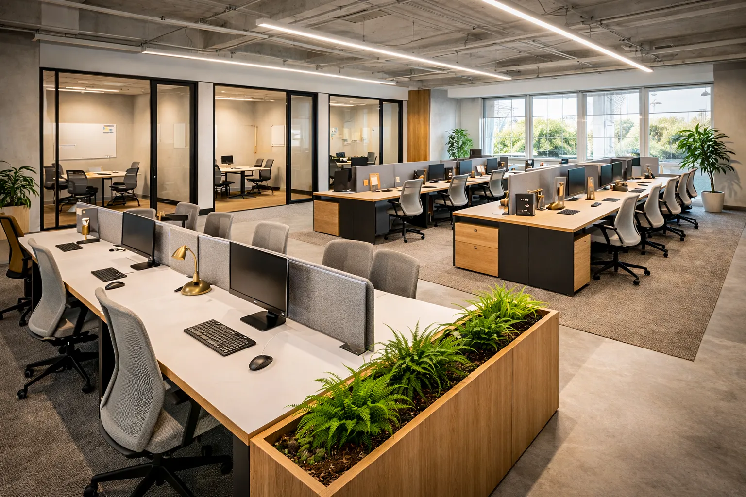 Ortak çalışma esnek çalışma alanları — paylaşımlı masa, sabit masa ve özel ofisler