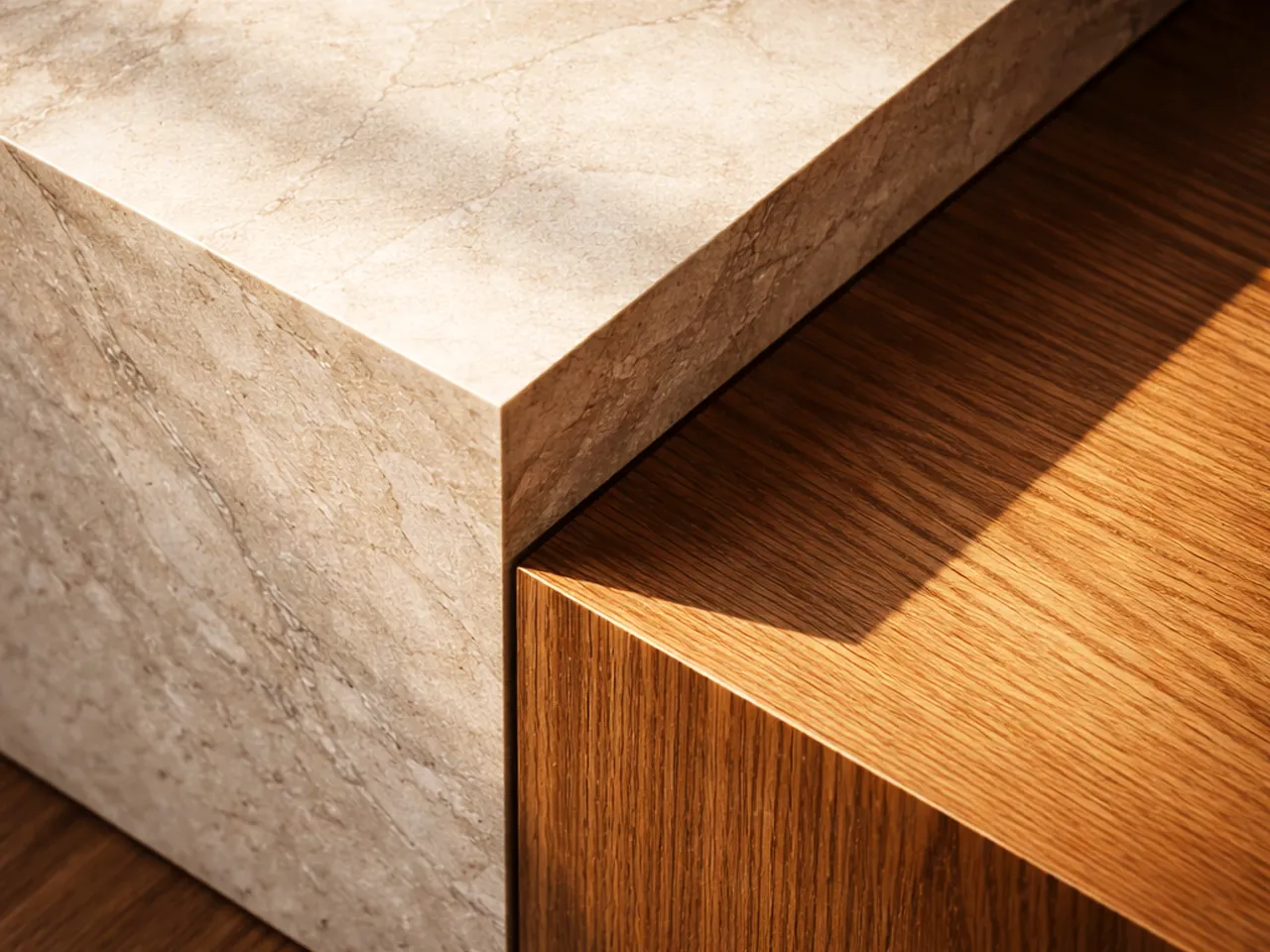 Ruler — Ankara iç mimarlık ofisi, mermer ve meşe ahşap dokusu tasarım detayı