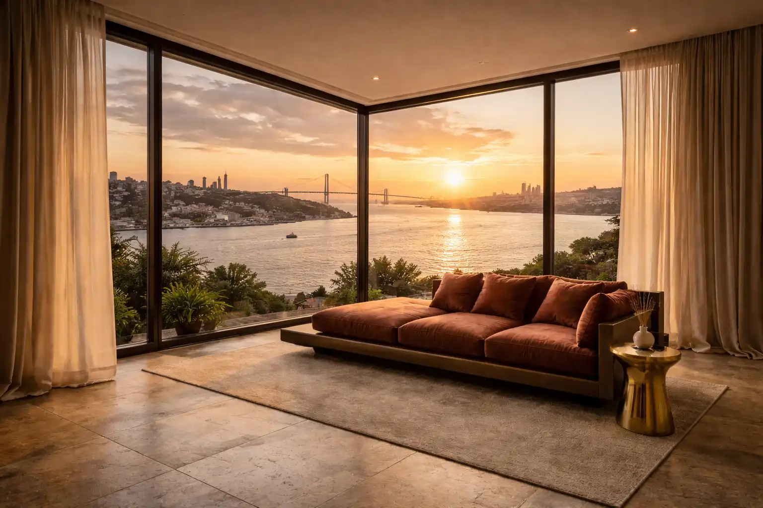 Rezidans manzara odaklı tasarım — panoramik pencereler ve açık plan yaşam