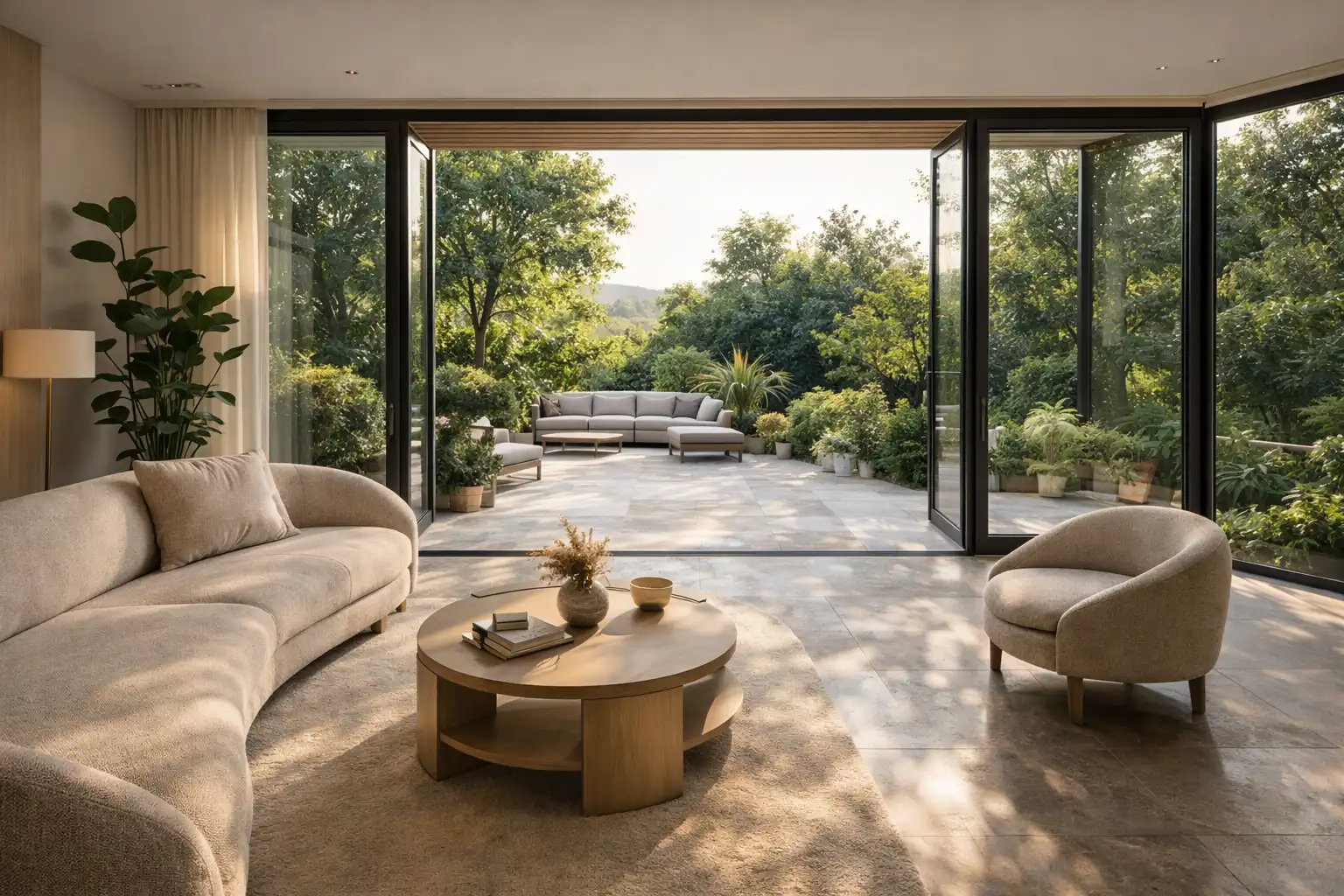 Villa iç-dış mekân bütünlüğü — bahçe entegrasyonlu yaşam alanı