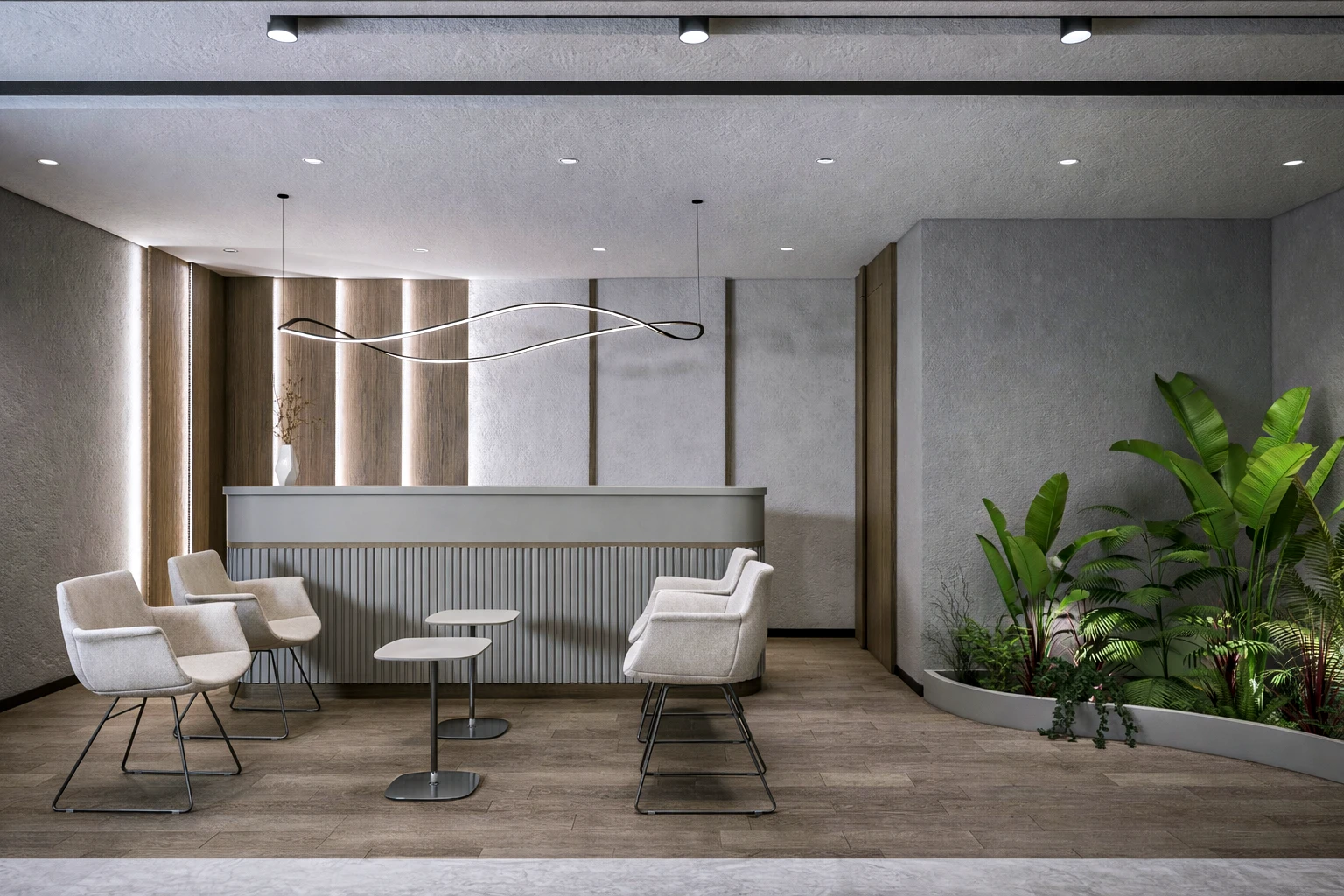 ARS Rulman 2. kat koridor, cam bölmeli ofisler ve lineer avize