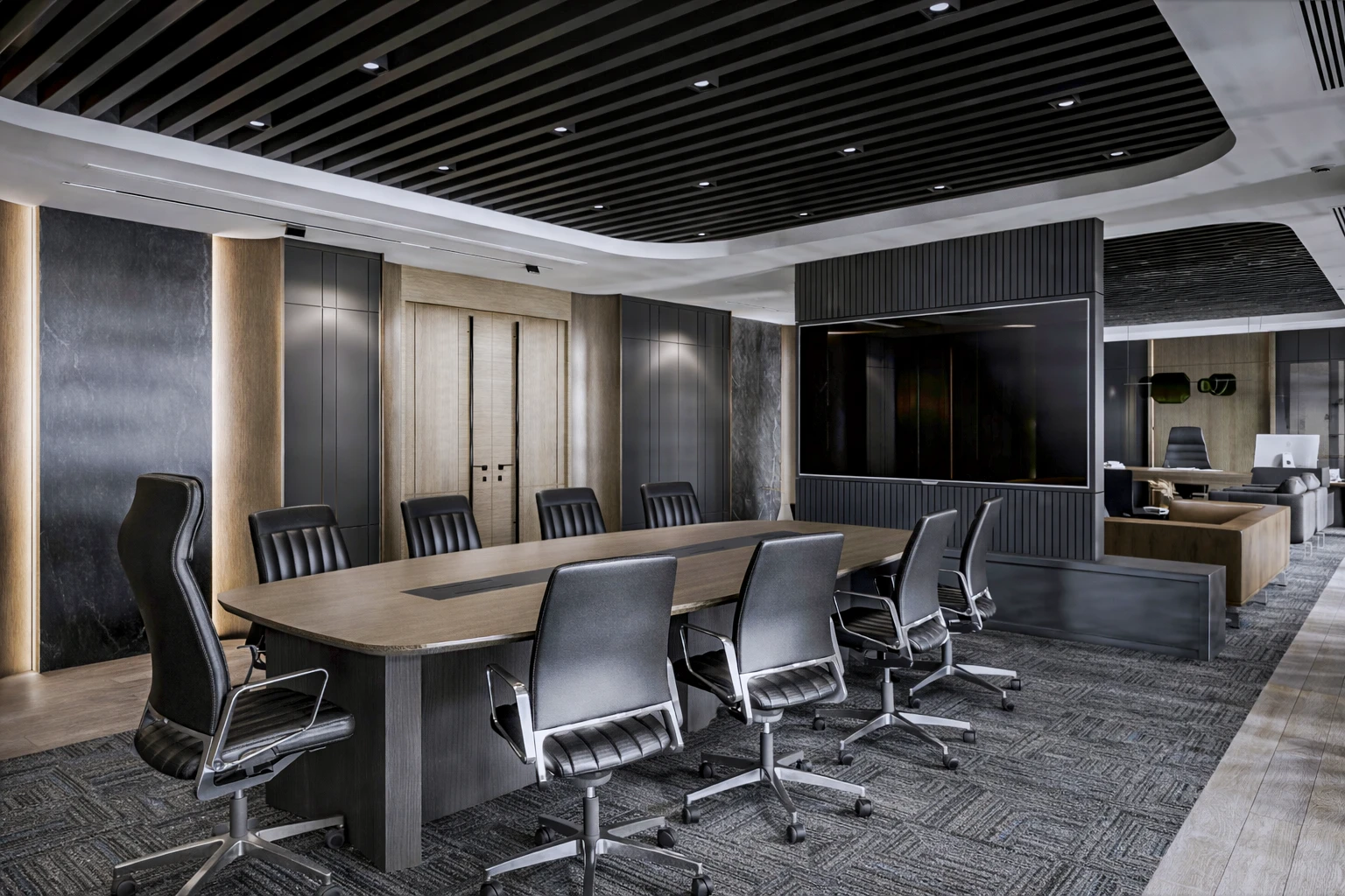 ARS Rulman 2. kat yönetim ofisi II, ızgara tavan, terracotta koltuklar ve sanat eseri