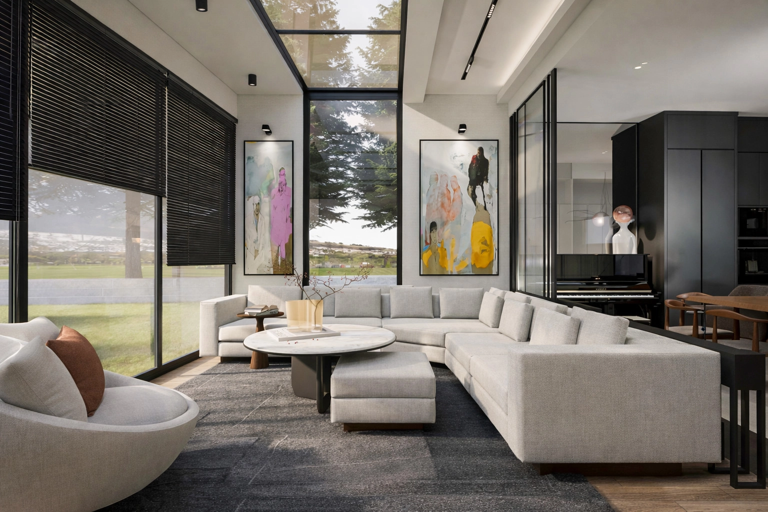 E.G. Villa Bodrum — çift yükseklik tavanlı modern salon tasarımı, Ruler İç Mimarlık